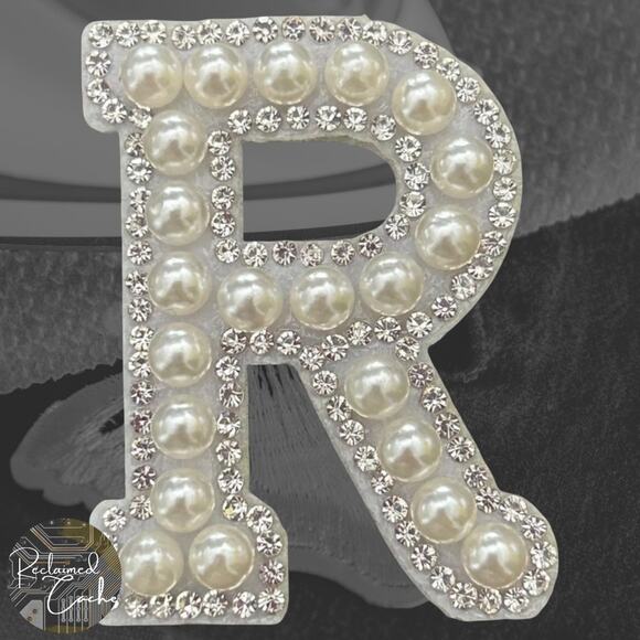 Letter R White Faux Pearl Iron On Patch - Picture 1 of 2